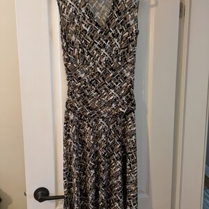 Denver Hayes Abstract Black and Brown Midi Dress